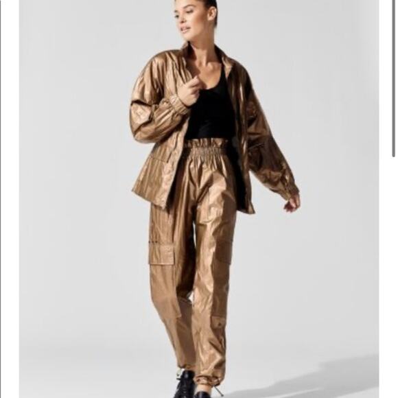 CARBON 38 Metallic Bronze Gold Crinkle Track Jacket Lace String Back NWT SMALL - Picture 2 of 14